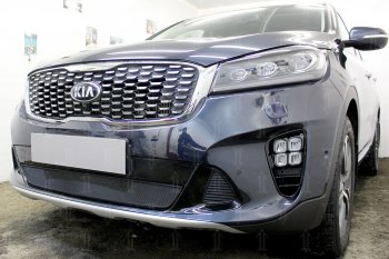 3 099 р. Защитная сетка в бампер (низ, ячейка 3х7 мм) Alfeco Стандарт  KIA Sorento  UM/Prime (2018-2020) рестайлинг (Чёрная)  с доставкой в г. Краснодар. Увеличить фотографию 4