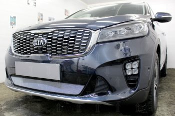 3 199 р. Защитная сетка в бампер (низ, ячейка 3х7 мм) Alfeco Стандарт  KIA Sorento  UM/Prime (2018-2020) рестайлинг (Хром)  с доставкой в г. Краснодар. Увеличить фотографию 5