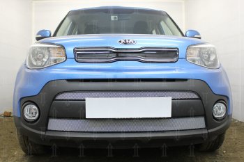 4 999 р. Защитная сетка в бампер (2 части, ячейка 3х7 мм) Alfeco Стандарт  KIA Soul  PS (2017-2019) рестайлинг (Хром)  с доставкой в г. Краснодар. Увеличить фотографию 1