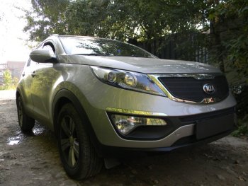 3 399 р. Защитная сетка в бампер (верх, ячейка 3х7 мм) Alfeco Стандарт  KIA Sportage  3 SL (2010-2014) дорестайлинг (Чёрная)  с доставкой в г. Краснодар. Увеличить фотографию 2