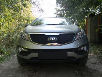 Защитная сетка в бампер (середина, ячейка 3х7 мм) Alfeco Стандарт KIA (КИА) Sportage (Спортаж)  3 SL (2010-2016) 3 SL дорестайлинг, рестайлинг  (Чёрная)