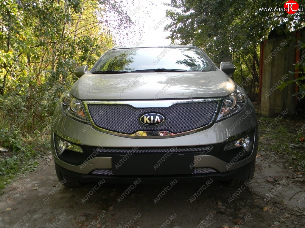 2 799 р. Защитная сетка в бампер (низ, ячейка 3х7 мм) Alfeco Стандарт  KIA Sportage  3 SL (2010-2016) дорестайлинг, рестайлинг (Хром)  с доставкой в г. Краснодар