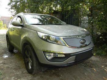 2 799 р. Защитная сетка в бампер (низ, ячейка 3х7 мм) Alfeco Стандарт  KIA Sportage  3 SL (2010-2016) дорестайлинг, рестайлинг (Хром)  с доставкой в г. Краснодар. Увеличить фотографию 4