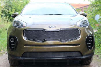 3 079 р. Защитная сетка в бампер (низ, ячейка 3х7 мм) Alfeco Стандарт  KIA Sportage  4 QL (2016-2018) дорестайлинг (Чёрная)  с доставкой в г. Краснодар. Увеличить фотографию 1