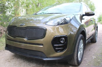 3 779 р. Защитная сетка в бампер (низ, ячейка 3х7 мм) Alfeco Стандарт  KIA Sportage  4 QL (2016-2018) дорестайлинг (Чёрная)  с доставкой в г. Краснодар. Увеличить фотографию 2