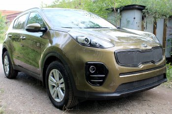 3 779 р. Защитная сетка в бампер (низ, ячейка 3х7 мм) Alfeco Стандарт  KIA Sportage  4 QL (2016-2018) дорестайлинг (Чёрная)  с доставкой в г. Краснодар. Увеличить фотографию 3