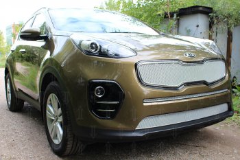 3 099 р. Защитная сетка в бампер (низ, ячейка 3х7 мм) Alfeco Стандарт  KIA Sportage  4 QL (2016-2018) дорестайлинг (Хром)  с доставкой в г. Краснодар. Увеличить фотографию 3