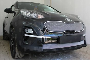 3 899 р. Защитная сетка в бампер (верх, ячейка 3х7 мм) Alfeco Стандарт  KIA Sportage  4 QL (2018-2022) рестайлинг (Хром)  с доставкой в г. Краснодар. Увеличить фотографию 3