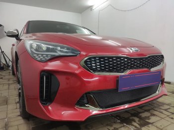 3 199 р. Защитная сетка в бампер (низ, ячейка 3х7 мм) Alfeco Стандарт  KIA Stinger (2017-2024) (Чёрная)  с доставкой в г. Краснодар. Увеличить фотографию 2