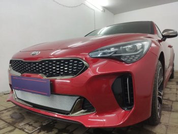 3 399 р. Защитная сетка в бампер (низ, ячейка 3х7 мм) Alfeco Стандарт  KIA Stinger (2017-2024) (Хром)  с доставкой в г. Краснодар. Увеличить фотографию 2