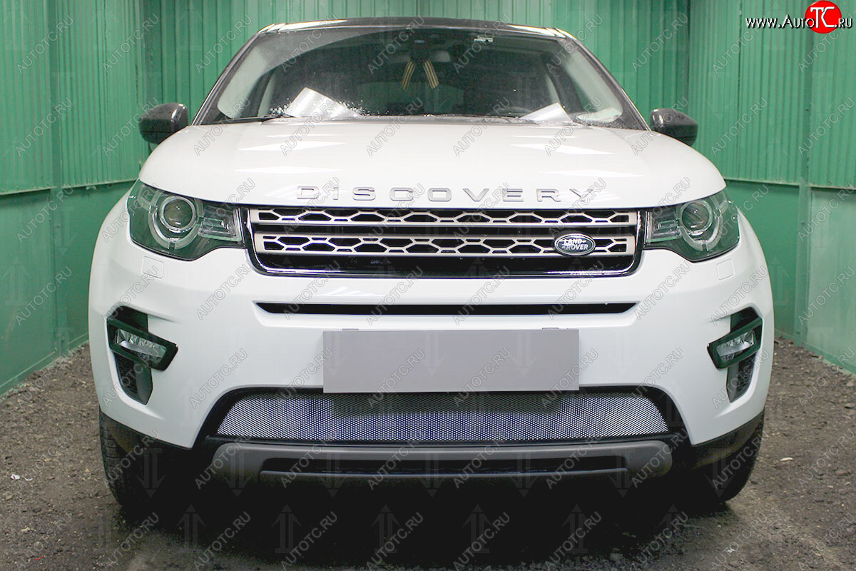 3 399 р. Защитная сетка в бампер (низ, ячейка 3х7 мм) Alfeco Стандарт  Land Rover Discovery Sport  L550 (2014-2024) дорестайлинг, рестайлинг (Хром)  с доставкой в г. Краснодар