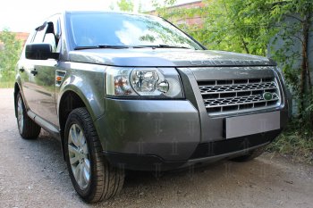 3 899 р. Защитная сетка в бампер (низ, ячейка 3х7 мм) Alfeco Стандарт  Land Rover Freelander  L359 (2006-2010) дорестайлинг (Чёрная)  с доставкой в г. Краснодар. Увеличить фотографию 2