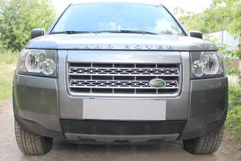 2 899 р. Защитная сетка в бампер (низ, ячейка 3х7 мм) Alfeco Стандарт  Land Rover Freelander  L359 (2006-2010) дорестайлинг (Чёрная)  с доставкой в г. Краснодар. Увеличить фотографию 1