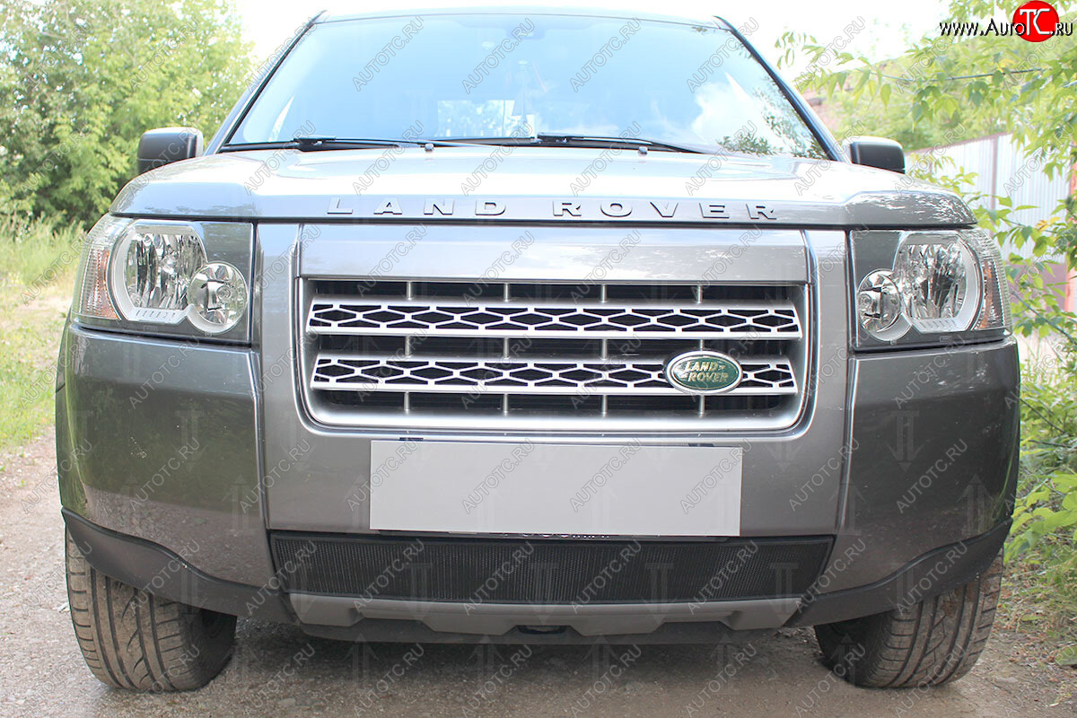 2 899 р. Защитная сетка в бампер (низ, ячейка 3х7 мм) Alfeco Стандарт  Land Rover Freelander  L359 (2006-2010) дорестайлинг (Чёрная)  с доставкой в г. Краснодар