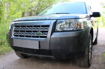 3 899 р. Защитная сетка в бампер (низ, ячейка 3х7 мм) Alfeco Стандарт  Land Rover Freelander  L359 (2006-2010) дорестайлинг (Чёрная)  с доставкой в г. Краснодар. Увеличить фотографию 3