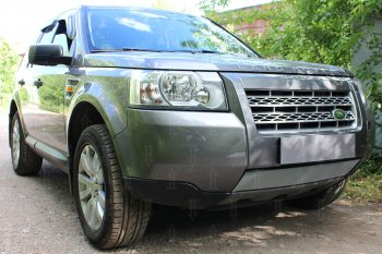 3 399 р. Защитная сетка в бампер (низ, ячейка 3х7 мм) Alfeco Стандарт  Land Rover Freelander  L359 (2006-2010) дорестайлинг (Хром)  с доставкой в г. Краснодар. Увеличить фотографию 2