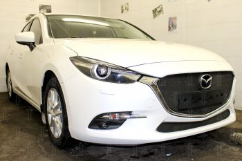 3 299 р. Защитная сетка в бампер (низ, ячейка 3х7 мм) Alfeco Стандарт Mazda 3/Axela BM рестайлинг, хэтчбэк (2016-2019) (Чёрная)  с доставкой в г. Краснодар. Увеличить фотографию 3