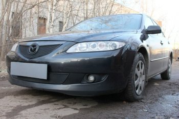 3 099 р. Защитная сетка в бампер (верх, ячейка 3х7 мм) Alfeco Стандарт Mazda 6 GG лифтбэк дорестайлинг (2002-2005) (Чёрная)  с доставкой в г. Краснодар. Увеличить фотографию 3