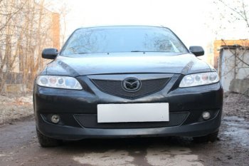 2 899 р. Защитная сетка в бампер (низ, ячейка 3х7 мм) Alfeco Стандарт  Mazda 6  GG (2002-2005) лифтбэк дорестайлинг, седан дорестайлинг (Чёрная)  с доставкой в г. Краснодар. Увеличить фотографию 1