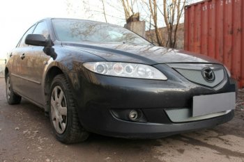 3 199 р. Защитная сетка в бампер (верх, ячейка 3х7 мм) Alfeco Стандарт Mazda 6 GG лифтбэк дорестайлинг (2002-2005) (Хром)  с доставкой в г. Краснодар. Увеличить фотографию 2