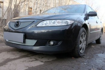 3 199 р. Защитная сетка в бампер (верх, ячейка 3х7 мм) Alfeco Стандарт Mazda 6 GG лифтбэк дорестайлинг (2002-2005) (Хром)  с доставкой в г. Краснодар. Увеличить фотографию 3