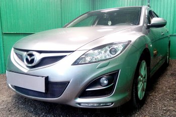 3 099 р. Защитная сетка в бампер (низ, ячейка 3х7 мм) Alfeco Стандарт  Mazda 6  GH (2010-2012) рестайлинг лифтбэк, рестайлинг седан, рестайлинг универсал (Чёрная)  с доставкой в г. Краснодар. Увеличить фотографию 2