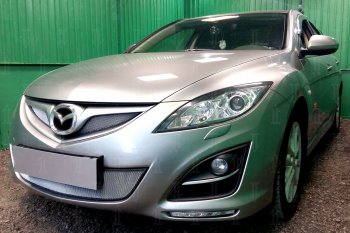 3 199 р. Защитная сетка в бампер (низ, ячейка 3х7 мм) Alfeco Стандарт  Mazda 6  GH (2010-2012) рестайлинг лифтбэк, рестайлинг седан, рестайлинг универсал (Хром)  с доставкой в г. Краснодар. Увеличить фотографию 2