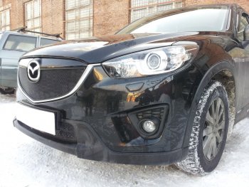 3 399 р. Защитная сетка в бампер (верх, ячейка 3х7 мм) Alfeco Стандарт Mazda CX-5 KE дорестайлинг (2011-2014) (Чёрная)  с доставкой в г. Краснодар. Увеличить фотографию 2