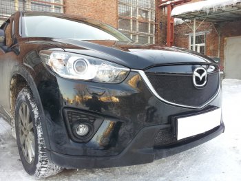 3 399 р. Защитная сетка в бампер (верх, ячейка 3х7 мм) Alfeco Стандарт Mazda CX-5 KE дорестайлинг (2011-2014) (Чёрная)  с доставкой в г. Краснодар. Увеличить фотографию 3