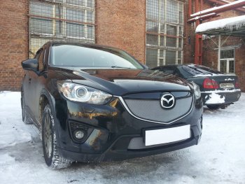 3 589 р. Защитная сетка в бампер (верх, ячейка 3х7 мм) Alfeco Стандарт Mazda CX-5 KE дорестайлинг (2011-2014) (Хром)  с доставкой в г. Краснодар. Увеличить фотографию 3