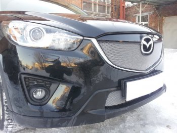 3 589 р. Защитная сетка в бампер (верх, ячейка 3х7 мм) Alfeco Стандарт Mazda CX-5 KE дорестайлинг (2011-2014) (Хром)  с доставкой в г. Краснодар. Увеличить фотографию 2