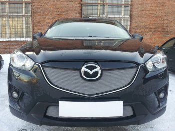 3 589 р. Защитная сетка в бампер (верх, ячейка 3х7 мм) Alfeco Стандарт Mazda CX-5 KE дорестайлинг (2011-2014) (Хром)  с доставкой в г. Краснодар. Увеличить фотографию 4