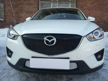 3 079 р. Защитная сетка в бампер (низ, ячейка 3х7 мм) Alfeco Стандарт  Mazda CX-5  KE (2011-2014) дорестайлинг (Хром)  с доставкой в г. Краснодар. Увеличить фотографию 1