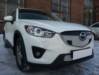 3 099 р. Защитная сетка в бампер (низ, ячейка 3х7 мм) Alfeco Стандарт Mazda CX-5 KE дорестайлинг (2011-2014) (Хром)  с доставкой в г. Краснодар. Увеличить фотографию 2