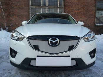 3 099 р. Защитная сетка в бампер (низ, ячейка 3х7 мм) Alfeco Стандарт Mazda CX-5 KE дорестайлинг (2011-2014) (Хром)  с доставкой в г. Краснодар. Увеличить фотографию 3