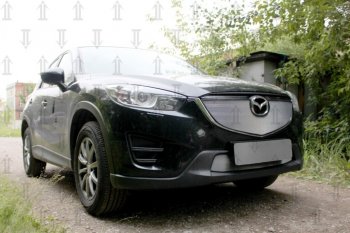 3 589 р. Защитная сетка в бампер (верх, ячейка 3х7 мм) Alfeco Стандарт Mazda CX-5 KE рестайлинг (2015-2017) (Хром)  с доставкой в г. Краснодар. Увеличить фотографию 2