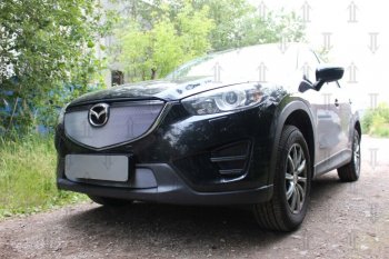 3 589 р. Защитная сетка в бампер (верх, ячейка 3х7 мм) Alfeco Стандарт Mazda CX-5 KE рестайлинг (2015-2017) (Хром)  с доставкой в г. Краснодар. Увеличить фотографию 3