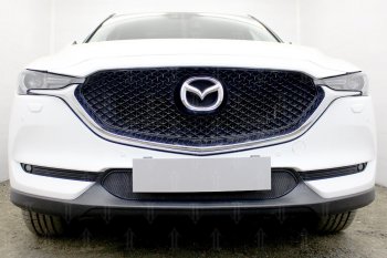 Защитная сетка в бампер (низ, ячейка 3х7 мм) Alfeco Стандарт Mazda (Мазда) CX-5 (ЦХ-5)  KF (2016-2024) KF  (Чёрная)