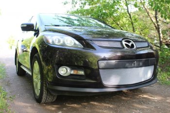 3 399 р. Защитная сетка в бампер (низ, ячейка 3х7 мм) Alfeco Стандарт Mazda CX-7 ER дорестайлинг (2006-2010) (Хром)  с доставкой в г. Краснодар. Увеличить фотографию 2