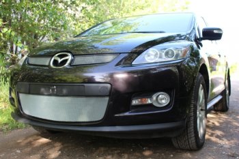 3 399 р. Защитная сетка в бампер (низ, ячейка 3х7 мм) Alfeco Стандарт Mazda CX-7 ER дорестайлинг (2006-2010) (Хром)  с доставкой в г. Краснодар. Увеличить фотографию 3