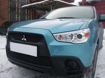 2 899 р. Защитная сетка в бампер (низ, ячейка 3х7 мм) Alfeco Стандарт Mitsubishi ASX дорестайлинг (2010-2012) (Чёрная)  с доставкой в г. Краснодар. Увеличить фотографию 2