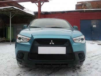 2 899 р. Защитная сетка в бампер (низ, ячейка 3х7 мм) Alfeco Стандарт Mitsubishi ASX дорестайлинг (2010-2012) (Чёрная)  с доставкой в г. Краснодар. Увеличить фотографию 3