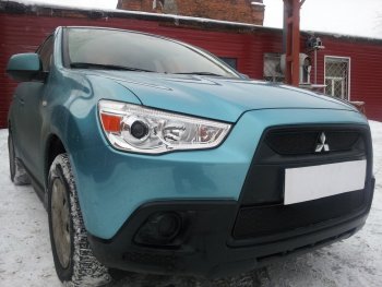 2 899 р. Защитная сетка в бампер (низ, ячейка 3х7 мм) Alfeco Стандарт Mitsubishi ASX дорестайлинг (2010-2012) (Чёрная)  с доставкой в г. Краснодар. Увеличить фотографию 4