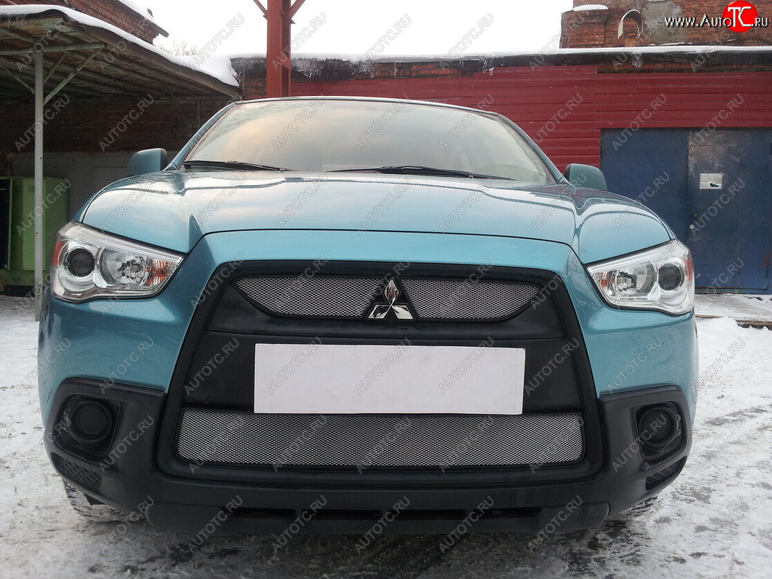 3 099 р. Защитная сетка в бампер (низ, ячейка 3х7 мм) Alfeco Стандарт Mitsubishi ASX дорестайлинг (2010-2012) (Хром)  с доставкой в г. Краснодар