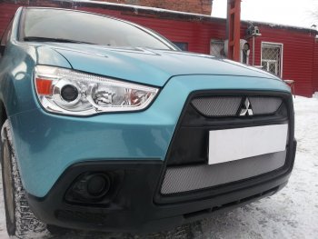 3 099 р. Защитная сетка в бампер (низ, ячейка 3х7 мм) Alfeco Стандарт Mitsubishi ASX дорестайлинг (2010-2012) (Хром)  с доставкой в г. Краснодар. Увеличить фотографию 2