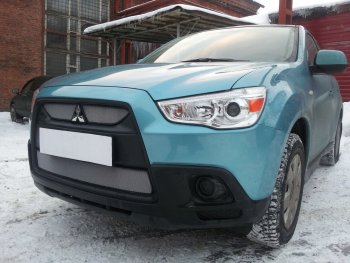 3 099 р. Защитная сетка в бампер (низ, ячейка 3х7 мм) Alfeco Стандарт Mitsubishi ASX дорестайлинг (2010-2012) (Хром)  с доставкой в г. Краснодар. Увеличить фотографию 3