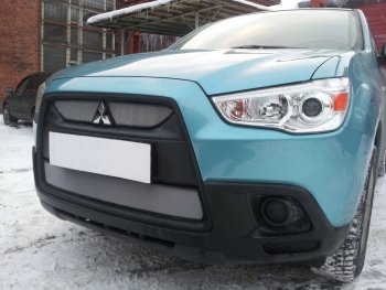 3 099 р. Защитная сетка в бампер (низ, ячейка 3х7 мм) Alfeco Стандарт Mitsubishi ASX дорестайлинг (2010-2012) (Хром)  с доставкой в г. Краснодар. Увеличить фотографию 4