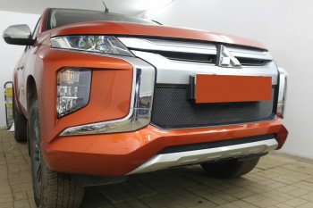 3 099 р. Защитная сетка в бампер (низ, ячейка 3х7 мм) Alfeco Стандарт Mitsubishi L200 5 KK,KL рестайлинг (2018-2022) (Чёрная)  с доставкой в г. Краснодар. Увеличить фотографию 4