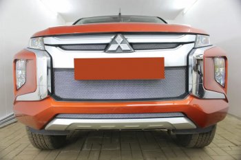 Защитная сетка в бампер (низ, ячейка 3х7 мм) Alfeco Стандарт Mitsubishi L200 5 KK,KL рестайлинг (2018-2022)  (Хром)