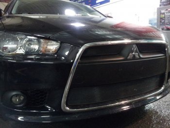 5 899 р. Защитная сетка в бампер (3 части, ячейка 3х7 мм) Alfeco Стандарт  Mitsubishi Lancer  10 (2011-2017) седан рестайлинг, хэтчбек 5 дв рестайлинг (Чёрная)  с доставкой в г. Краснодар. Увеличить фотографию 3